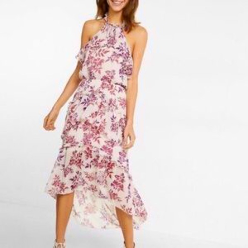 Express High Low Pink Floral Ruffled Dress NWT